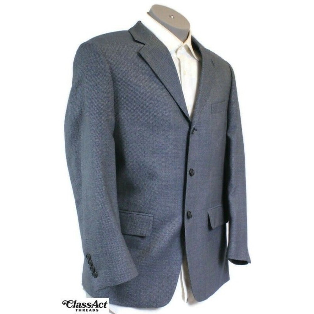 Haspel 3 Button Blazer Sports Coat Blue Suit Jacket Wool 40S